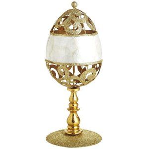 Large 11" Decorative White Capiz Shell Gold Glitter Scroll Egg